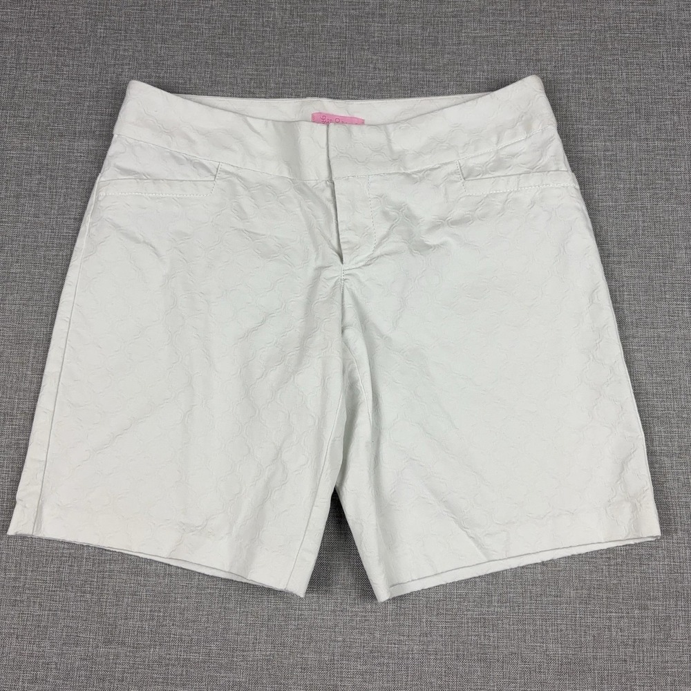 Lilly Pulitzer Shorts Womens 2 White Jacquard Chino Stretch Flat Front Summer